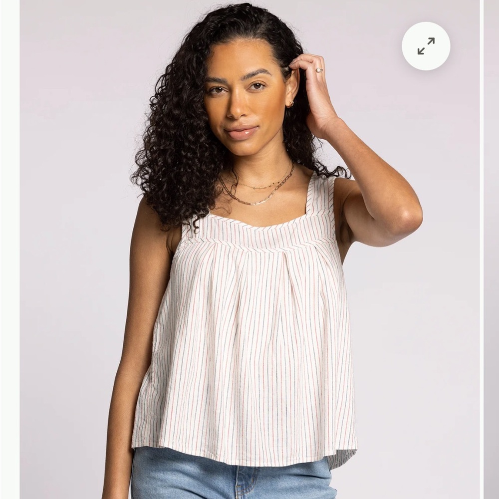 Thread & Supply White and Gray Striped Tank Top